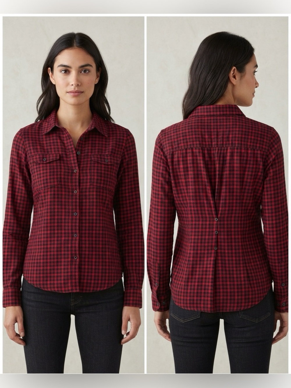 Woolrich Pemberton Flannel M Red Buffalo Plaid Back Button Detail CabinCore Cozy